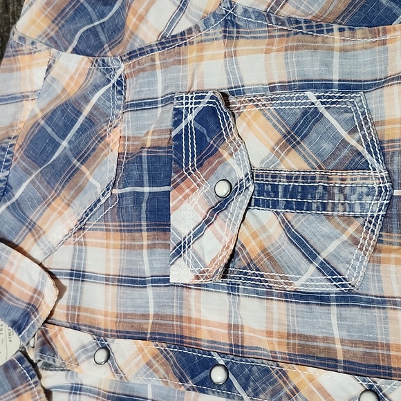 BKE VINTAGE 1967 ATHLETIC FIT PLAID ACID-WASH PEARL SNAP-BUTTON LONG-SLEEVED SHI - Picture 9 of 13